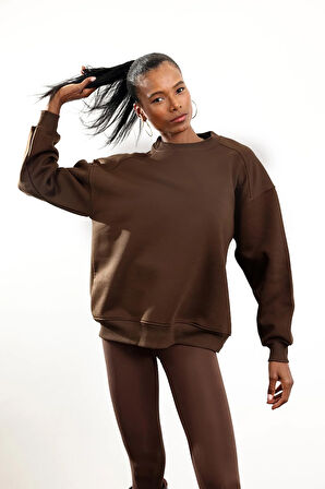 Kahverengi Parçalı Basic Sweatshirt 3408