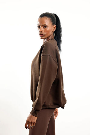 Kahverengi Parçalı Basic Sweatshirt 3408