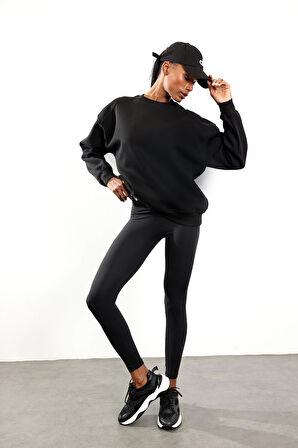 Siyah Parçalı Basic Sweatshirt 3408