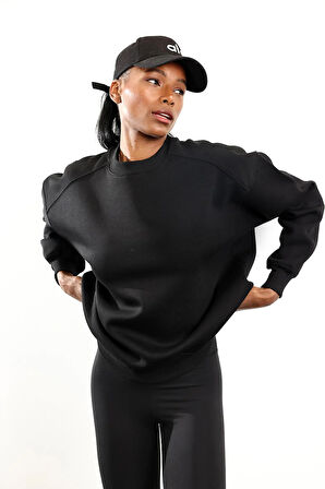 Siyah Parçalı Basic Sweatshirt 3408