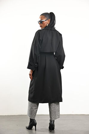 Siyah Kuşaklı Kruvaze Palto 