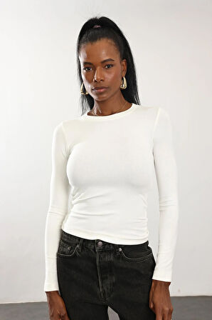 Ekru Soft Touch Bambu Uzun Kol Tişört 