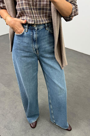 Mavi Yüksek Bel Wide Leg Jean 