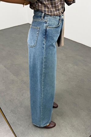 Mavi Yüksek Bel Wide Leg Jean 