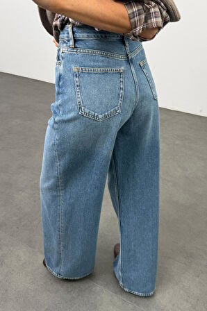 Mavi Yüksek Bel Wide Leg Jean 
