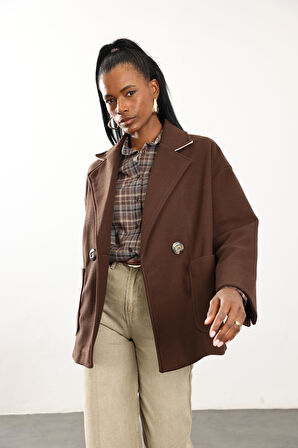 Kahverengi Oversize Kaşe Palto 