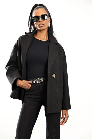 Siyah Oversize Kaşe Palto 