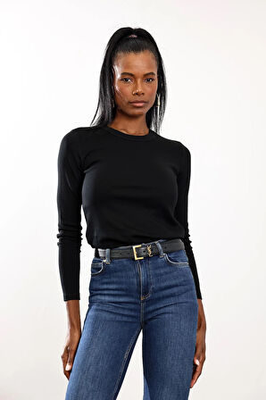 Siyah Fit Basic Uzun Kol Tişört 