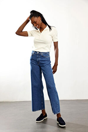 Mavi Yüksek Bel Lyocell Wide Leg Jean 