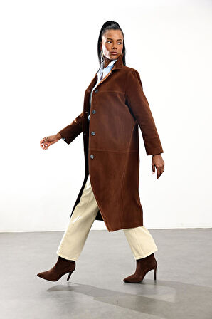 Kahverengi Nubuk Midi Palto 