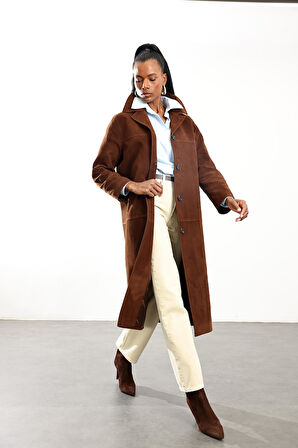 Kahverengi Nubuk Midi Palto 