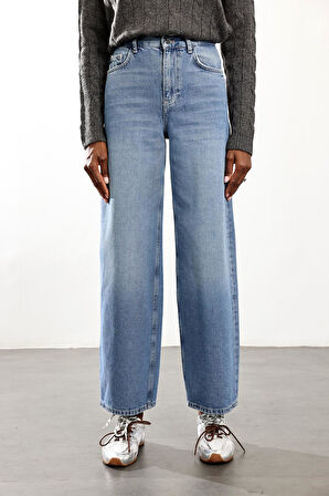 Mavi Yüksek Bel Wide Leg Jean 