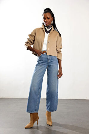 Mavi Yüksek Bel Wide Leg Jean 