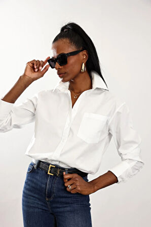 Beyaz Maskülen Pamuk Gömlek 4112