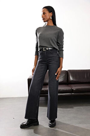 Füme Likralı Wide Leg Jean 