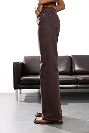 Acı Kahve Likralı Wide Leg Jean 