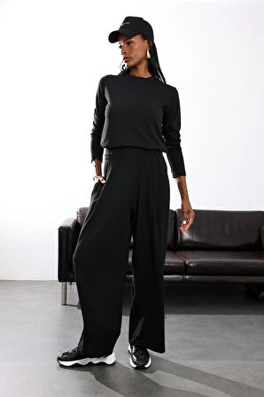 Siyah Yüksek Bel Salaş Eşofman 0155