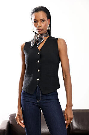 Siyah Tok Duruşlu Triko Yelek 151213