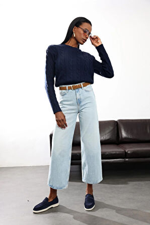 Buz Mavi Yüksek Bel Wide Leg Jean 