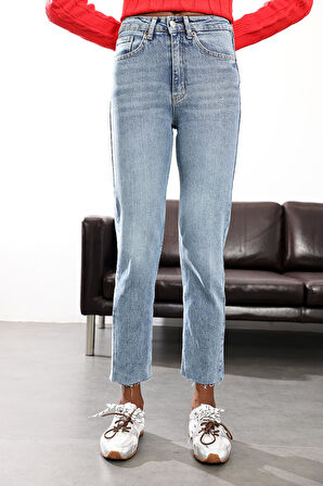 Eskitmeli Mavi Yüksek Bel Boyfit Jean 
