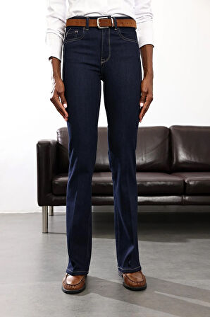 Koyu Lacivert Yüksek Bel Bootcut Jean 
