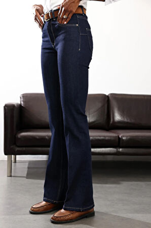 Koyu Lacivert Yüksek Bel Bootcut Jean 