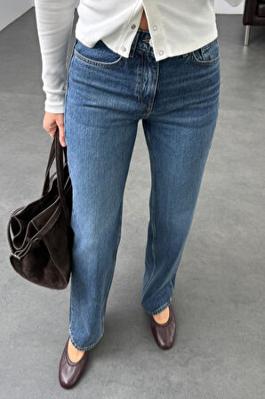 Koyu Mavi Düz Kesim Orta Bel Jean 2750