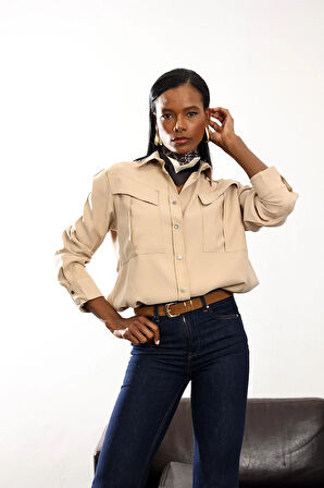 Camel Cep Detaylı Uzun Gömlek 0662