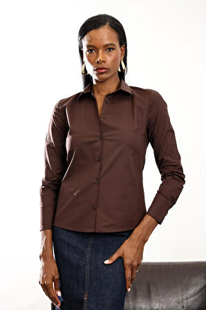 Kahverengi Pens Detaylı Slim Fit Gömlek 018