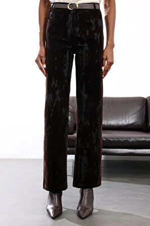 Kahverengi Kadife Karışımlı Düz Kesim Pantolon 