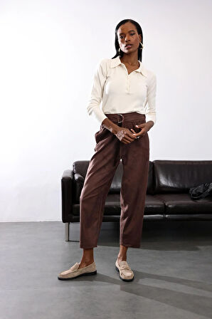 Kahverengi Süet Havuç Pantolon 17174