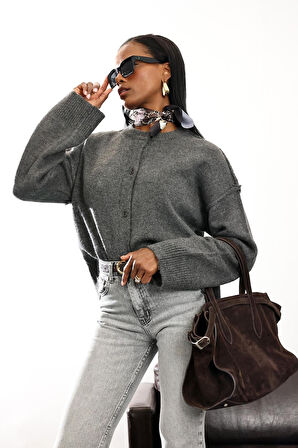 Antrasit Bisiklet Yaka Triko Hırka 2554