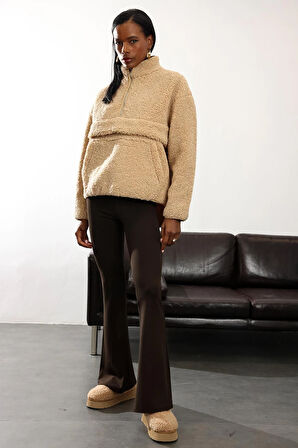 Kahverengi İspanyol Paça Tayt Pantolon 2511