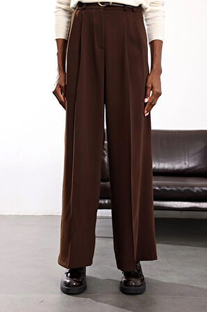 Kahverengi Yüksek Bel Palazzo Pantolon 1594
