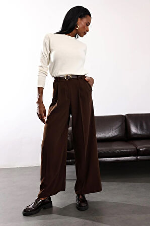 Kahverengi Yüksek Bel Palazzo Pantolon 1594