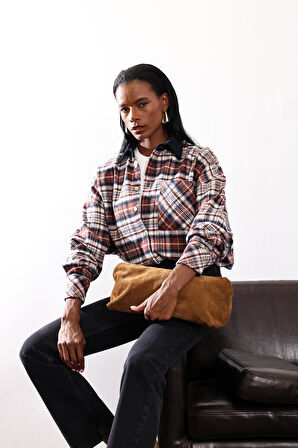 Lacivert Kadife Yakalı Ekose Gömlek 04013