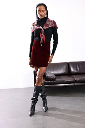 Bordo Kadife Mini Etek 