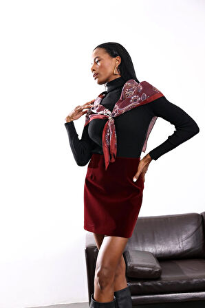 Bordo Kadife Mini Etek 