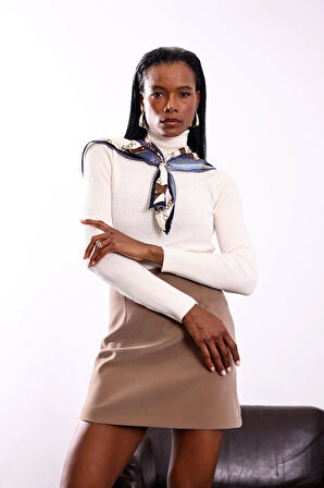 Bej Kadife Mini Etek 