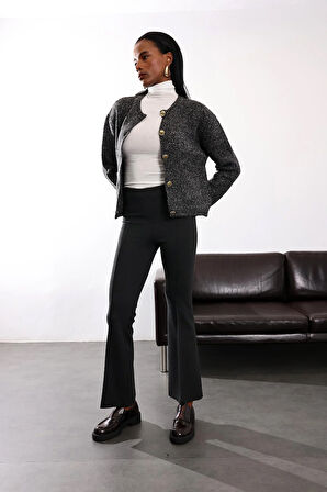 Antrasit Gold Düğme Detaylı Hırka 251067