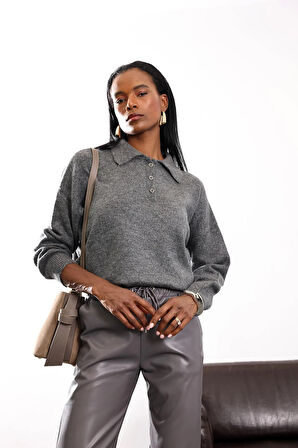 Antrasit Polo Yaka Triko Kazak 5073