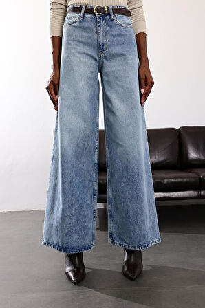 Mavi Yüksek Bel Wide Leg Jean 