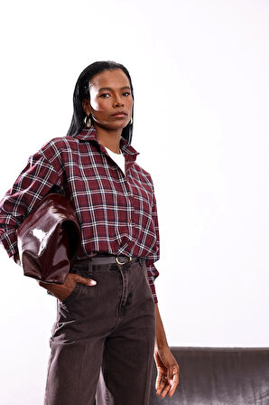 Mürdüm Ekose Desenli Gömlek 