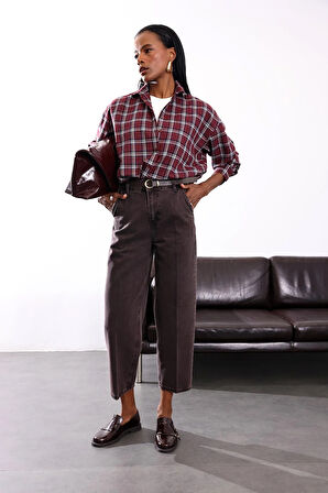 Mürdüm Ekose Desenli Gömlek 