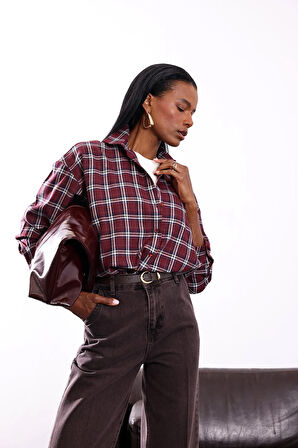 Mürdüm Ekose Desenli Gömlek 