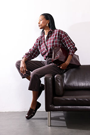 Mürdüm Ekose Desenli Gömlek 