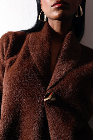 Kahverengi Gold Düğmeli Kruvaze Hırka 