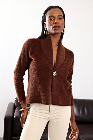 Kahverengi Gold Düğmeli Kruvaze Hırka 