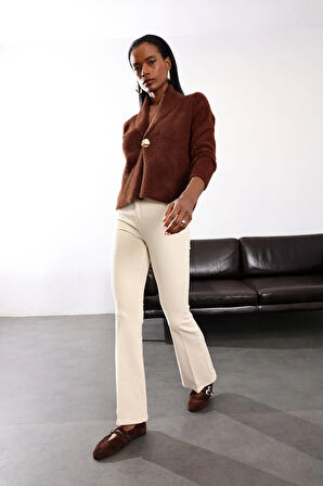 Kahverengi Gold Düğmeli Kruvaze Hırka 