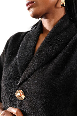 Siyah Gold Düğmeli Kruvaze Hırka 